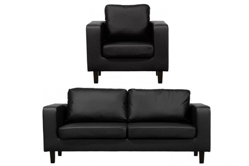 Box Black Leather 3+1 Seater Sofa Set