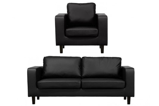 Box Black Leather 3+1 Seater Sofa Set