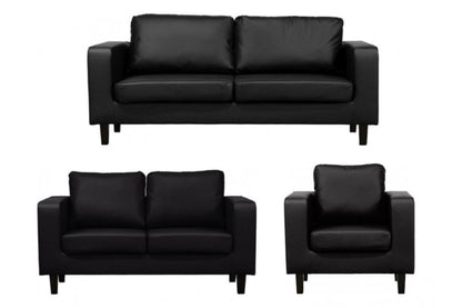 Box Black Leather 3+2+1 Seater Sofa Set