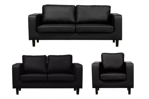 Box Black Leather 3+2+1 Seater Sofa Set