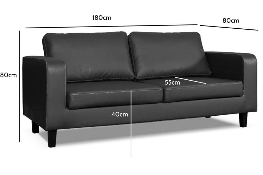 Box Black Leather 3+2+1 Seater Sofa Set