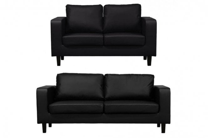 Box Black Leather 3+2 Seater Sofa Set