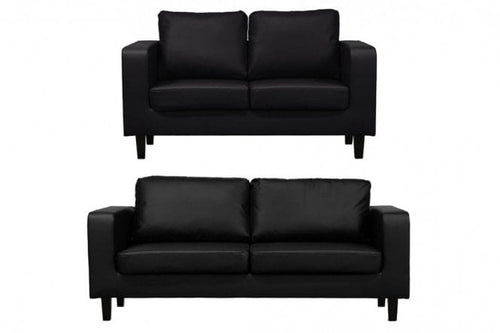 Box Black Leather 3+2 Seater Sofa Set