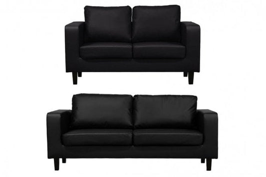 Box Black Leather 3+2 Seater Sofa Set