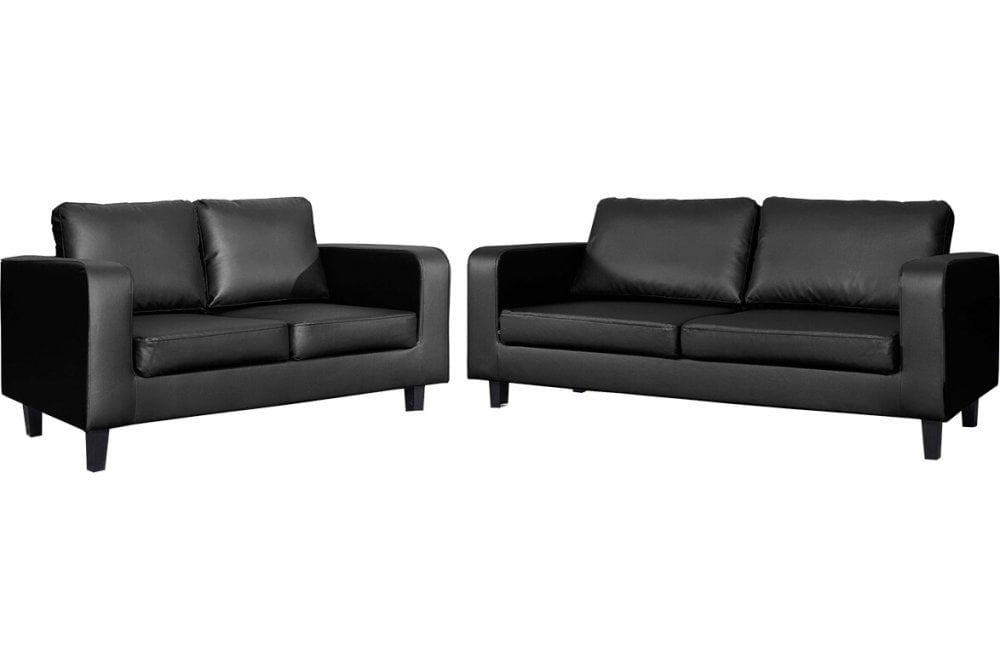 Box Black Leather 3+2 Seater Sofa Set