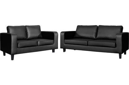Box Black Leather 3+2 Seater Sofa Set