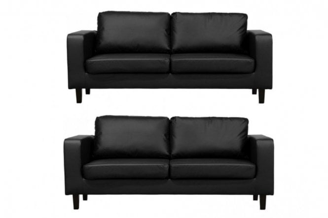 Box Black Leather 3+3 Seater Sofa Set