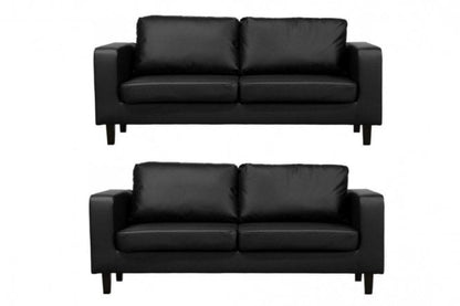 Box Black Leather 3+3 Seater Sofa Set