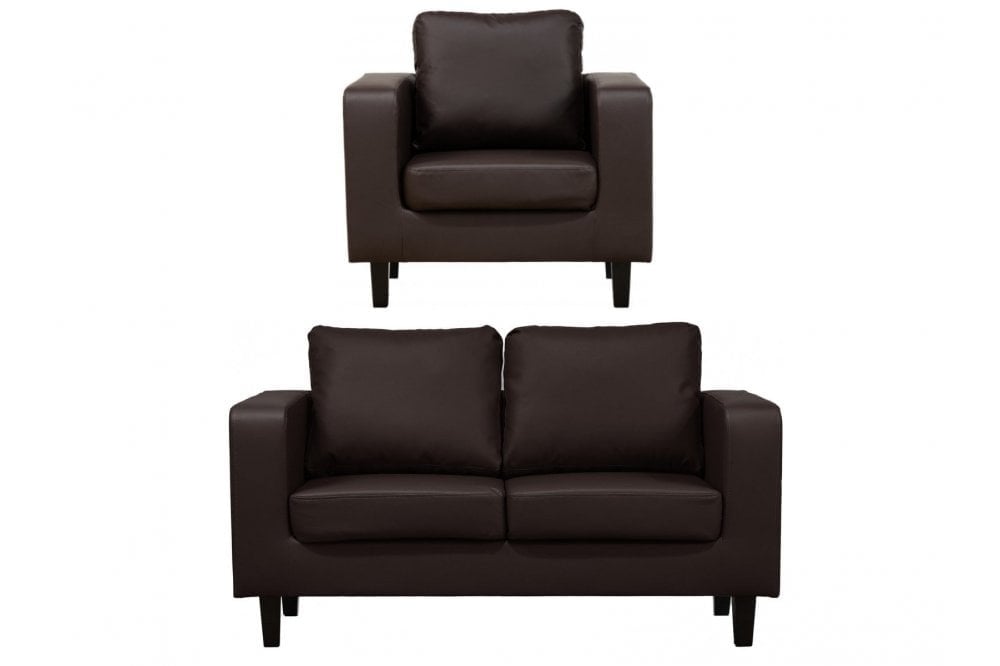 Box Brown Leather 2+1 Seater Sofa Set