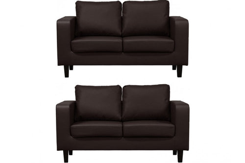 Box Brown Leather 2+2 Seater Sofa Set