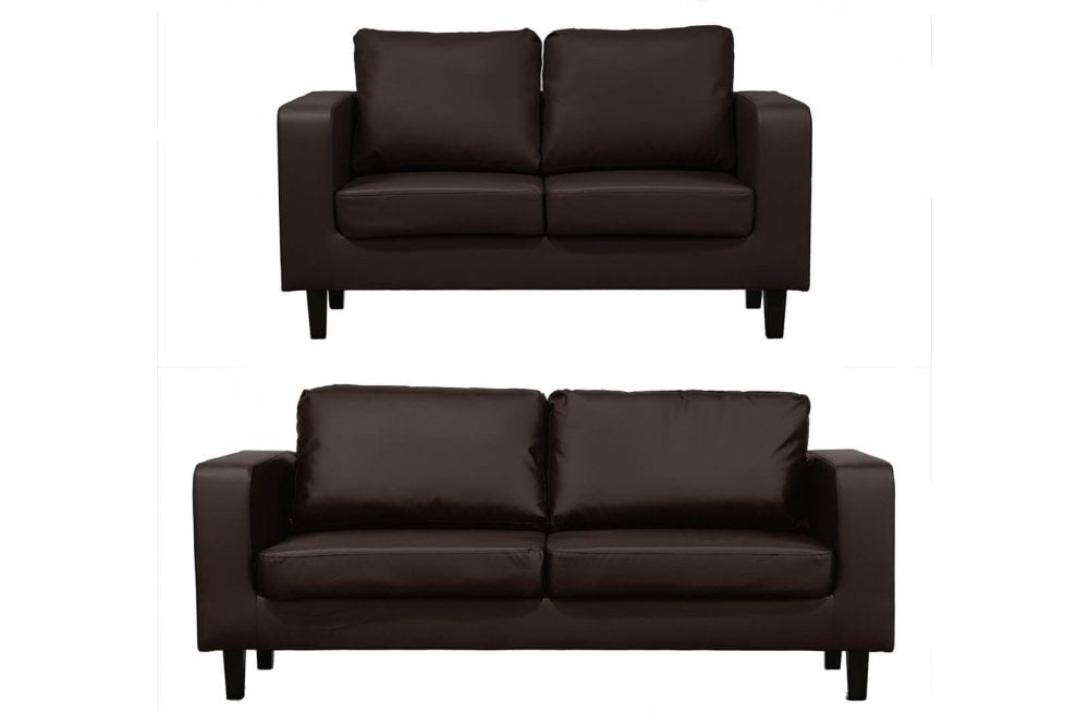 Box Brown Leather 3+2 Seater Sofa Set