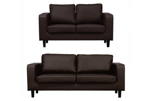 Box Brown Leather 3+2 Seater Sofa Set
