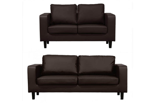 Box Brown Leather 3+2 Seater Sofa Set