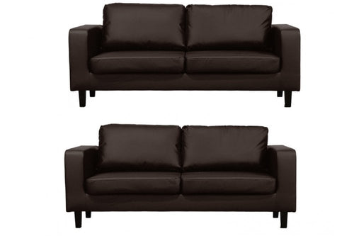 Box Brown Leather 3+3 Seater Sofa Set