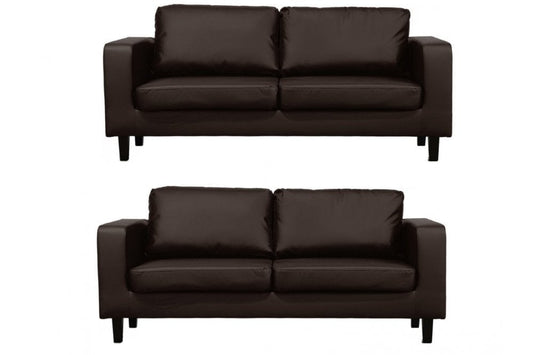 Box Brown Leather 3+3 Seater Sofa Set