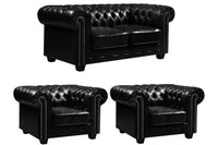 Chesterfield Black Leather Antique 2+1+1 Seater Sofa Set