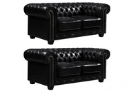 Chesterfield Black Leather Antique 2+2 Seater Sofa Set