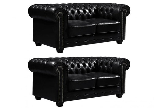 Chesterfield Black Leather Antique 2+2 Seater Sofa Set