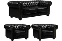 Chesterfield Black Leather Antique 3+1+1 Seater Sofa Set