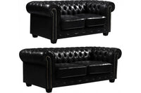 Chesterfield Black Leather Antique 3+2 Seater Sofa Set