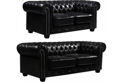 Chesterfield Black Leather Antique 3+2 Seater Sofa Set