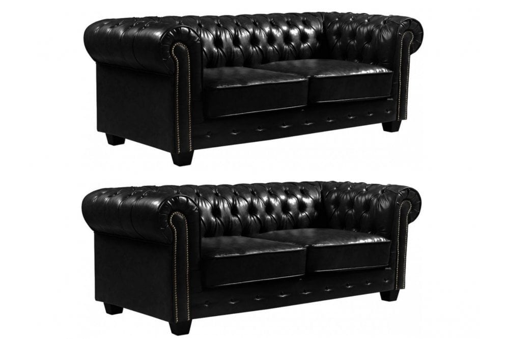 Chesterfield Black Leather Antique 3+3 Seater Sofa Set Product
