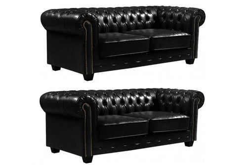 Chesterfield Black Leather Antique 3+3 Seater Sofa Set Product