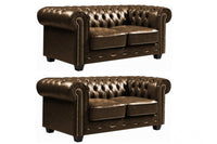 Chesterfield Brown Leather Antique 2+2 Seater Sofa Set