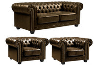 Chesterfield Brown Leather Antique 3+1+1 Seater Sofa Set