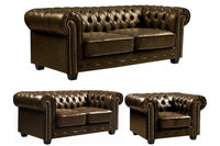 Chesterfield Brown Leather Antique 3+2+1 Seater Sofa Set