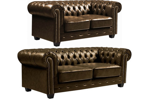 Chesterfield Brown Leather Antique 3+2 Seater Sofa Set
