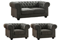 Chesterfield Grey Fabric 2+1+1 Seater Sofa Set