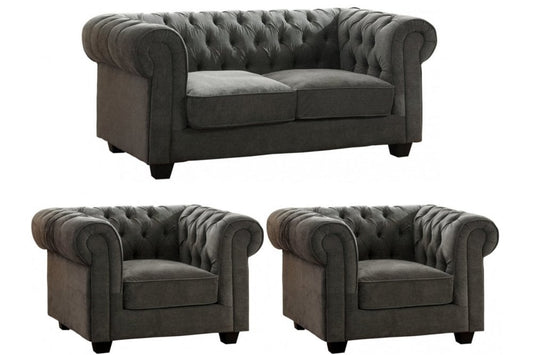 Chesterfield Grey Fabric 2+1+1 Seater Sofa Set