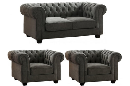 Chesterfield Grey Fabric 2+1+1 Seater Sofa Set