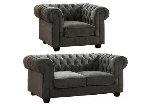 Chesterfield Grey Fabric 2+1 Seater Sofa Set