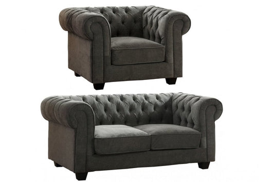 Chesterfield Grey Fabric 2+1 Seater Sofa Set
