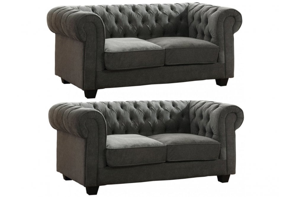 Chesterfield Grey Fabric 2+2 Seater Sofa Set