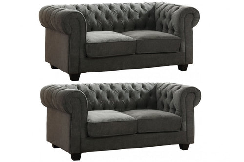 Chesterfield Grey Fabric 2+2 Seater Sofa Set