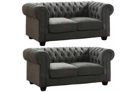 Chesterfield Grey Fabric 2+2 Seater Sofa Set