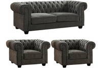 Chesterfield Grey Fabric 3+1+1 Seater Sofa Set