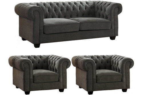 Chesterfield Grey Fabric 3+1+1 Seater Sofa Set