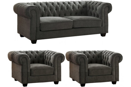 Chesterfield Grey Fabric 3+1+1 Seater Sofa Set