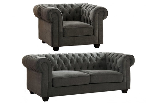 Chesterfield Grey Fabric 3+1 Seater Sofa Set