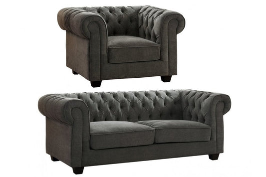 Chesterfield Grey Fabric 3+1 Seater Sofa Set