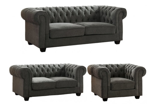 Chesterfield Grey Fabric 3+2+1 Seater Sofa Set