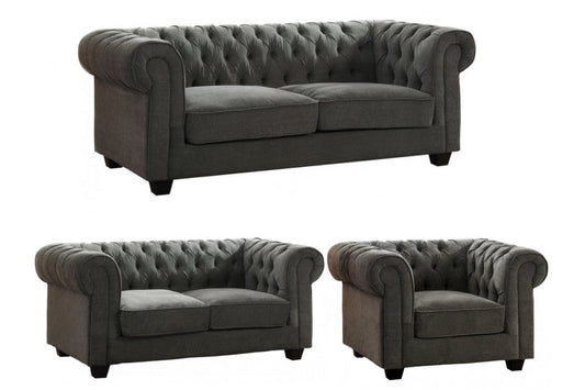 Chesterfield Grey Fabric 3+2+1 Seater Sofa Set