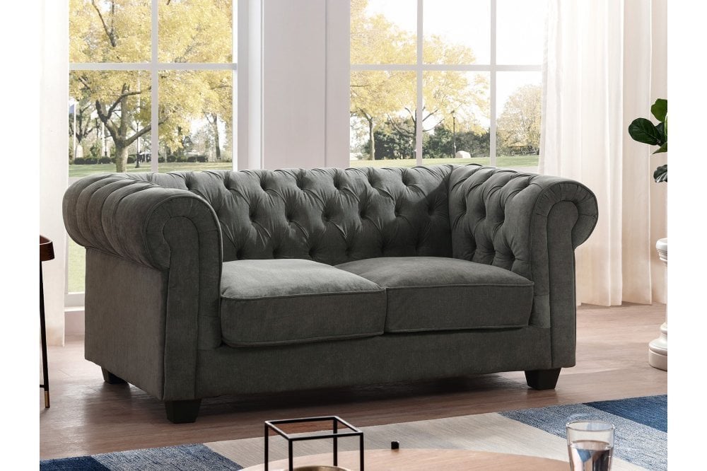 Chesterfield Grey Fabric 3+2+1 Seater Sofa Set
