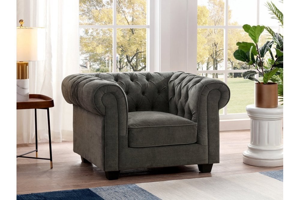 Chesterfield Grey Fabric 3+2+1 Seater Sofa Set