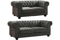 Chesterfield Grey Fabric 3+2 Seater Sofa Set