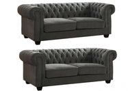 Chesterfield Grey Fabric 3+3 Seater Sofa Set